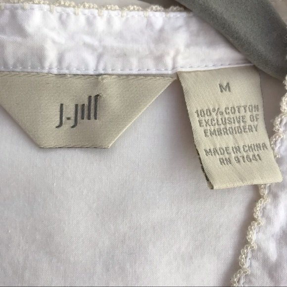 J Jill Embroidered White Cotton Long Sleeve V Neck Blouse Women Size Medium Boho - Picture 7 of 12